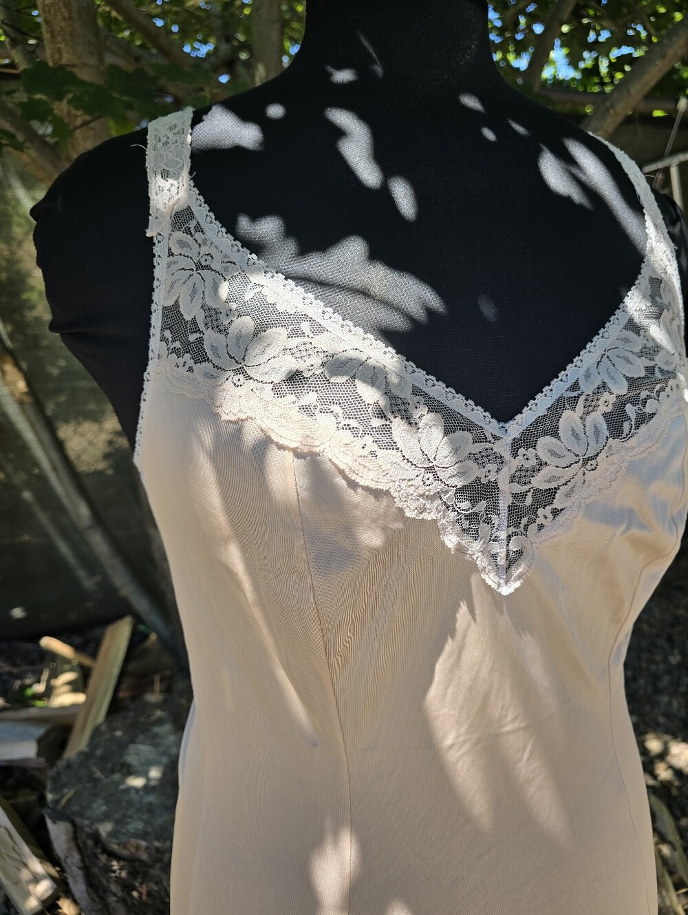 Vtg 70's Tan Lace-Trim Slip Dress Soft Girl Coquette Pin-Up Boudoir Romantic - Picture 5 of 7